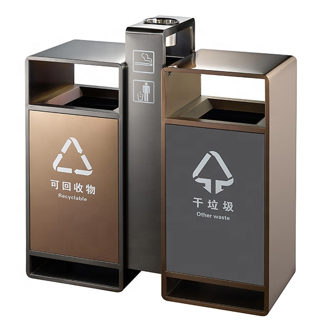 Recycling waste bin stainless steel trash can for Outdoor Public Street Dustbin