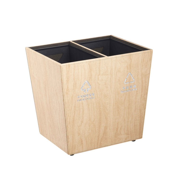 Hotel leather trash can recycle waste bin with 2 bins garbage can Hotel Open top Standard Size For  Indoor Dustbin