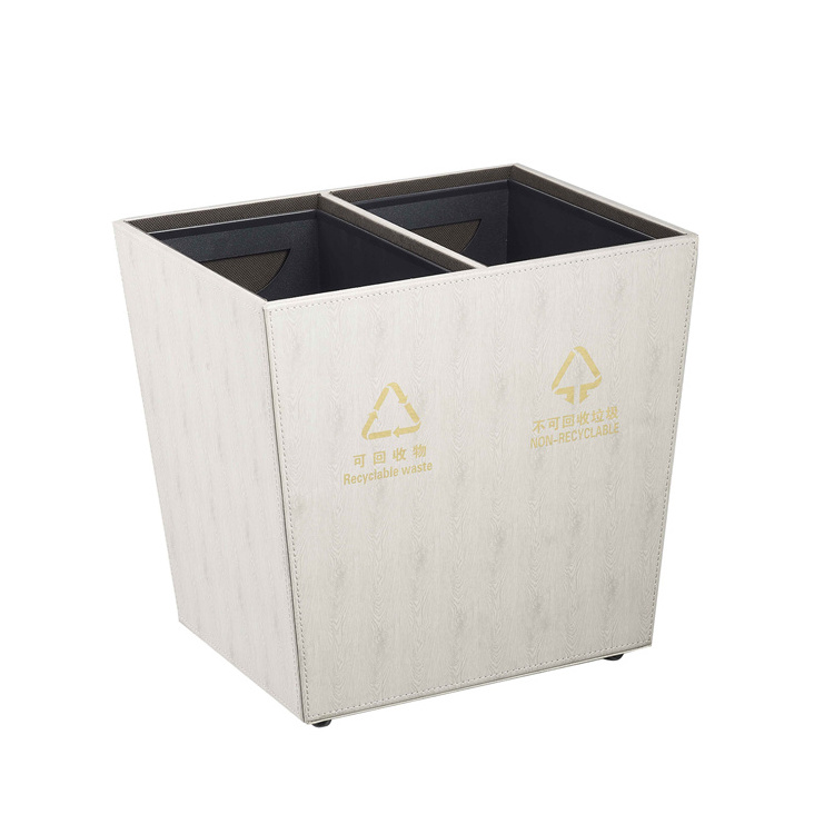 Hotel leather trash can recycle waste bin with 2 bins garbage can Hotel Open top Standard Size For  Indoor Dustbin