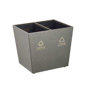 Hotel leather trash can recycle waste bin with 2 bins garbage can Hotel Open top Standard Size For  Indoor Dustbin