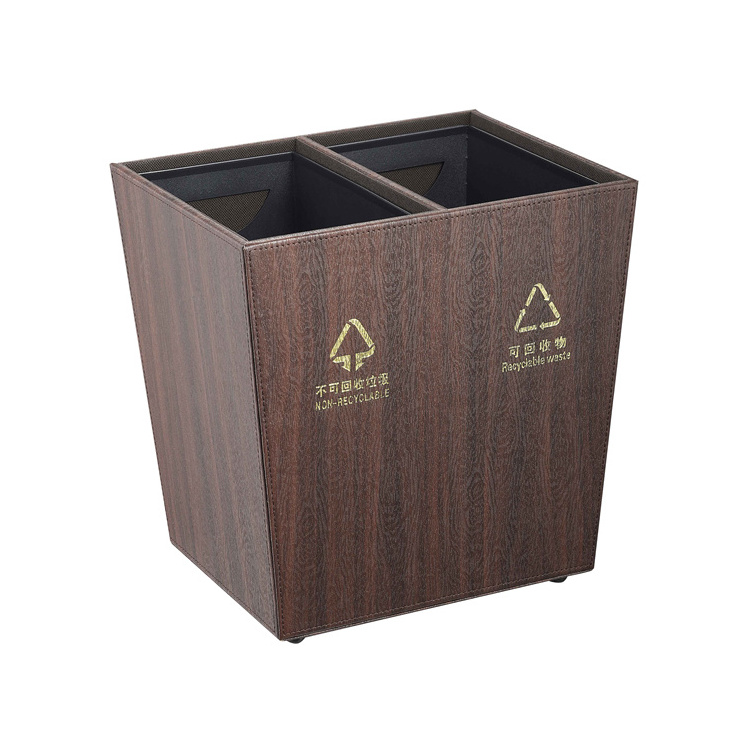 Hotel leather trash can recycle waste bin with 2 bins garbage can Hotel Open top Standard Size For  Indoor Dustbin