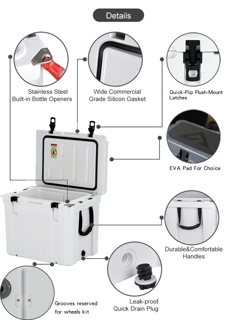 Custom  55 QT solid and durable commercial fishing  camping  large volume rotomolded cooler box