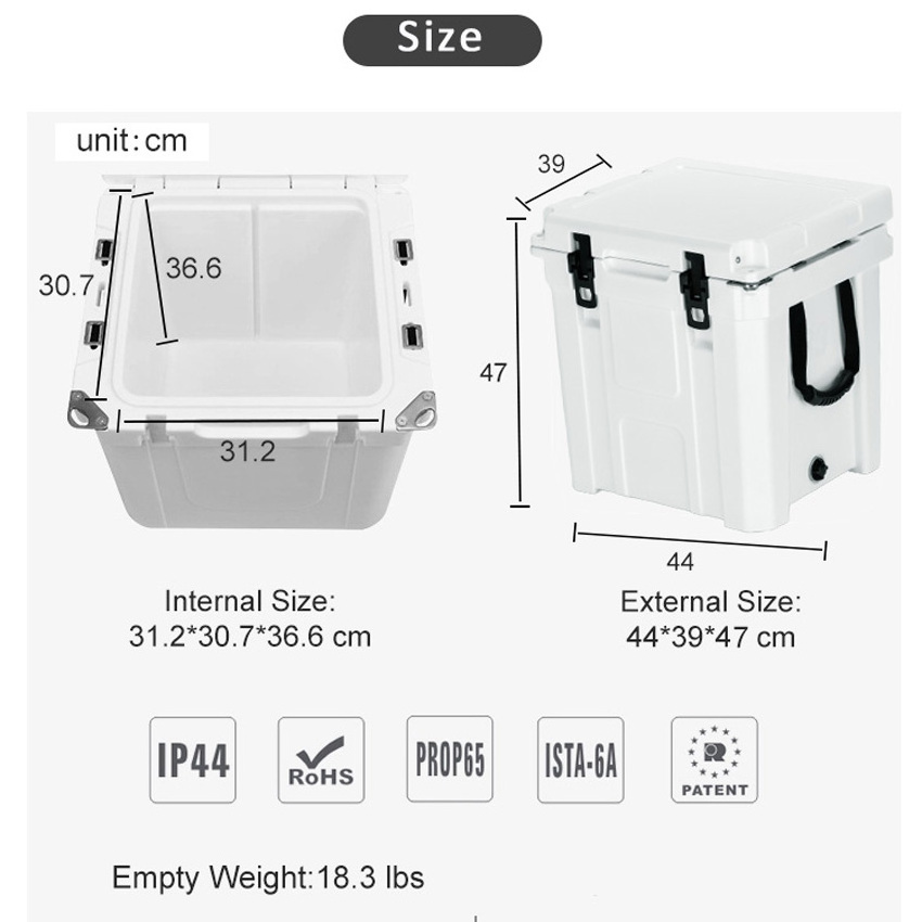 OEM 33QT rotomolded ice chest cooler box Chilly Bin with bottle opener for camping hiking fish