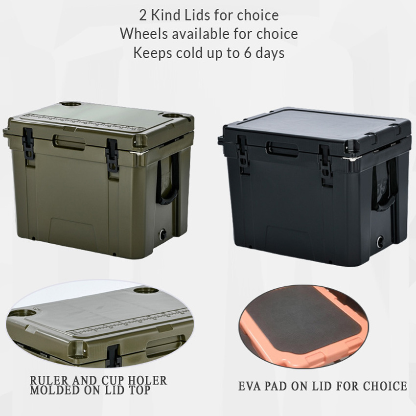 Custom  55 QT solid and durable commercial fishing  camping  large volume rotomolded cooler box