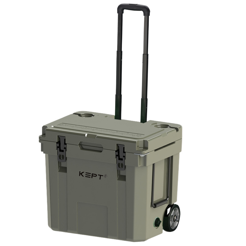 Boright 35QT insulated rotomolded ice plastic cooler box with wheels and pull rod Telescoping handle