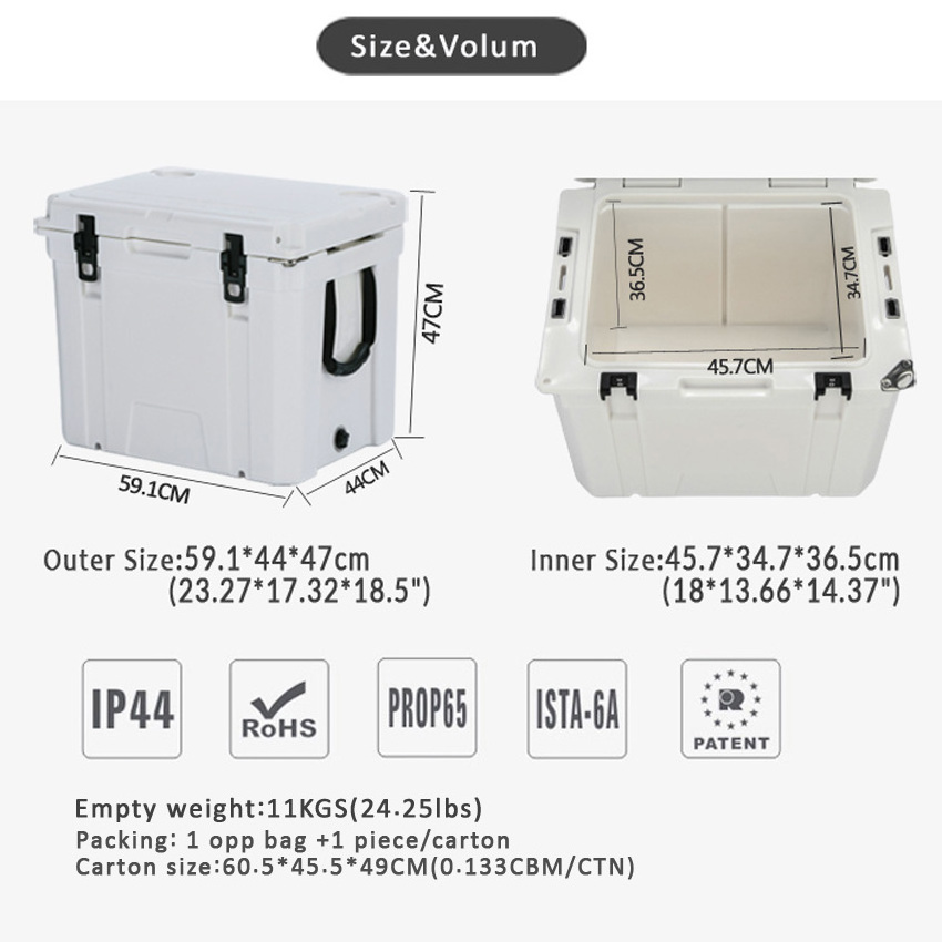 Custom  55 QT solid and durable commercial fishing  camping  large volume rotomolded cooler box