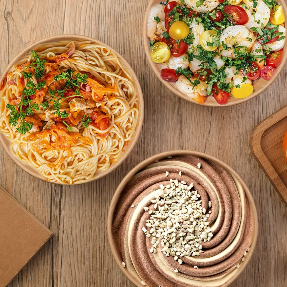 Biodegradable Paper Plates Bowls Salad Fruit Takeaway Lunch Food Container Bowls Disposable Kraft Bowl with lid