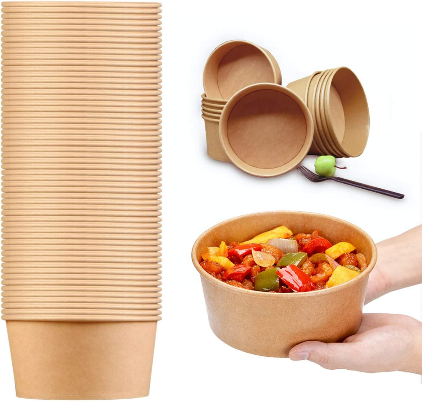 Biodegradable Paper Plates Bowls Salad Fruit Takeaway Lunch Food Container Bowls Disposable Kraft Bowl with lid