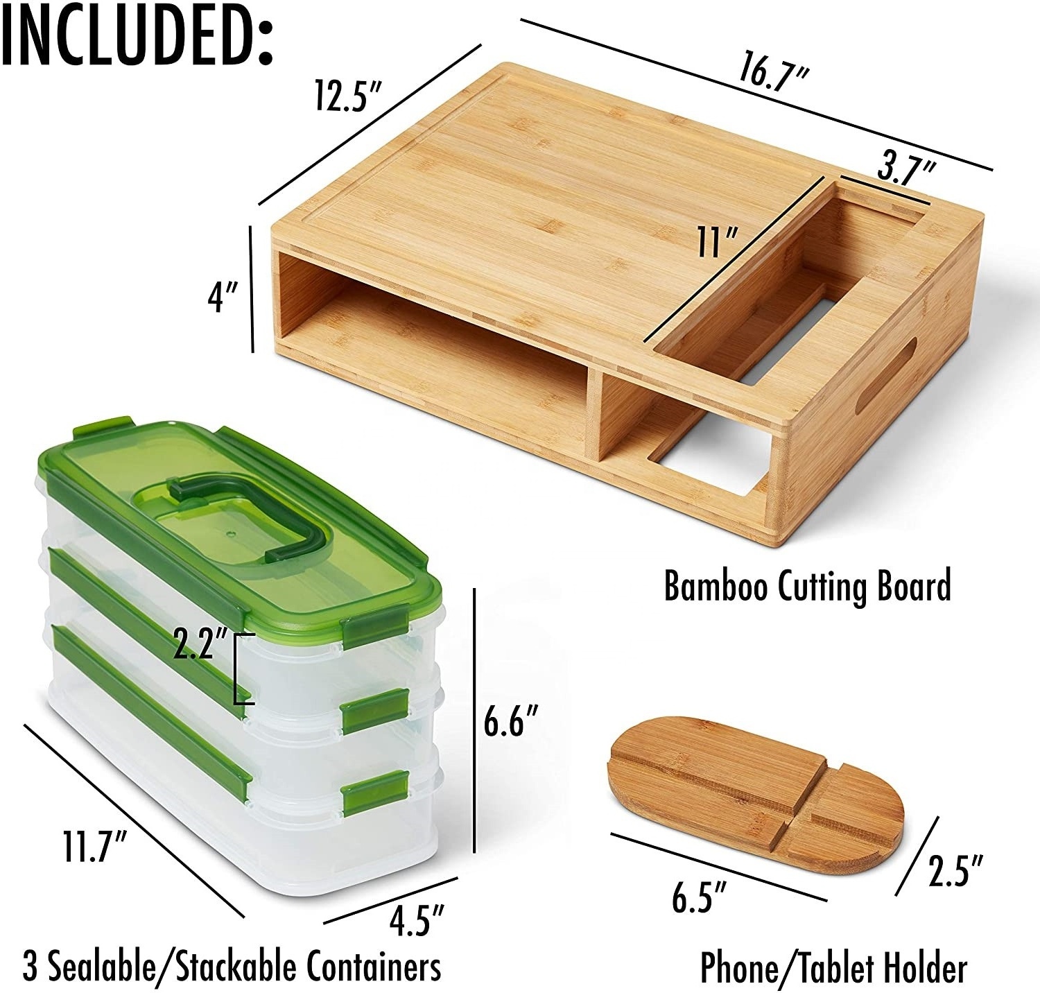 Wholesale Chopping 3 Drawer Bamboo collecting Wood Wooden Cutting Storage Organizer Board Block With Containers Trays