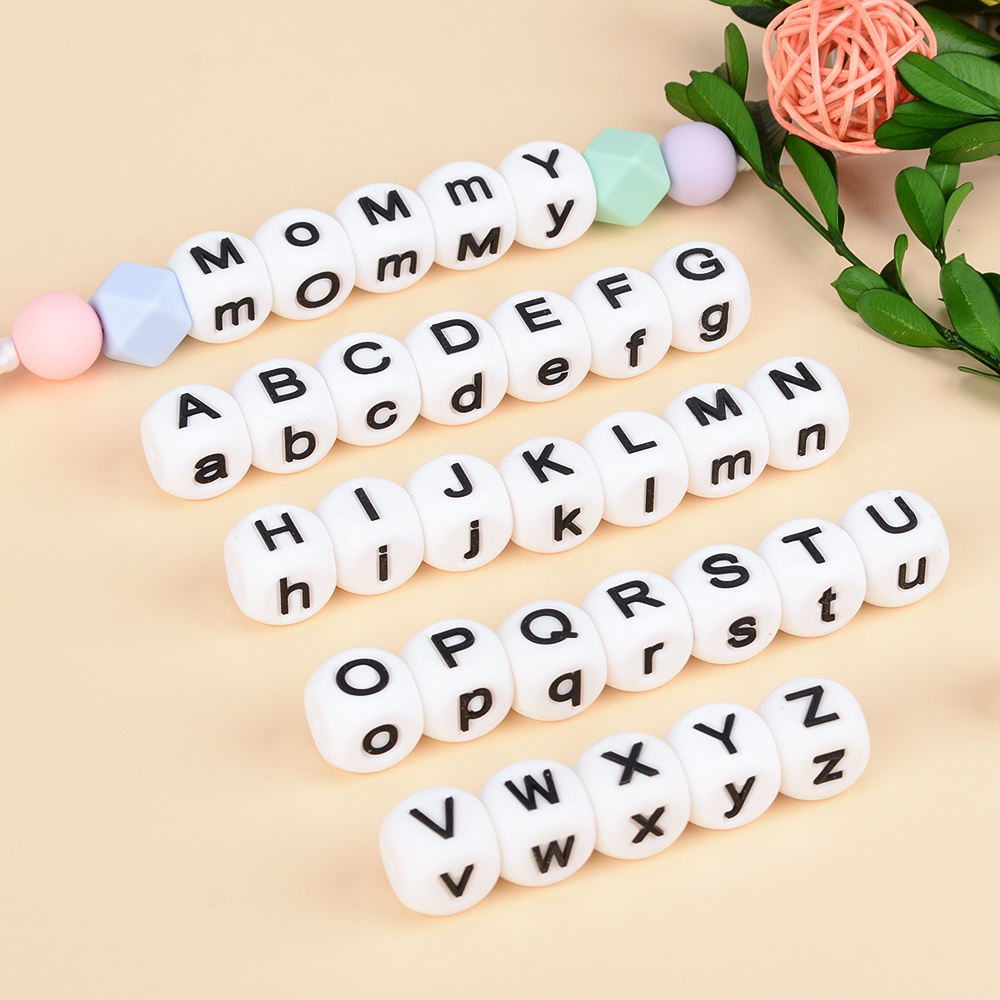 Bpa Free Soft Silicone Single Alphabet Beads Letter Food Grade Custom Printed Beads For Jewelry Making