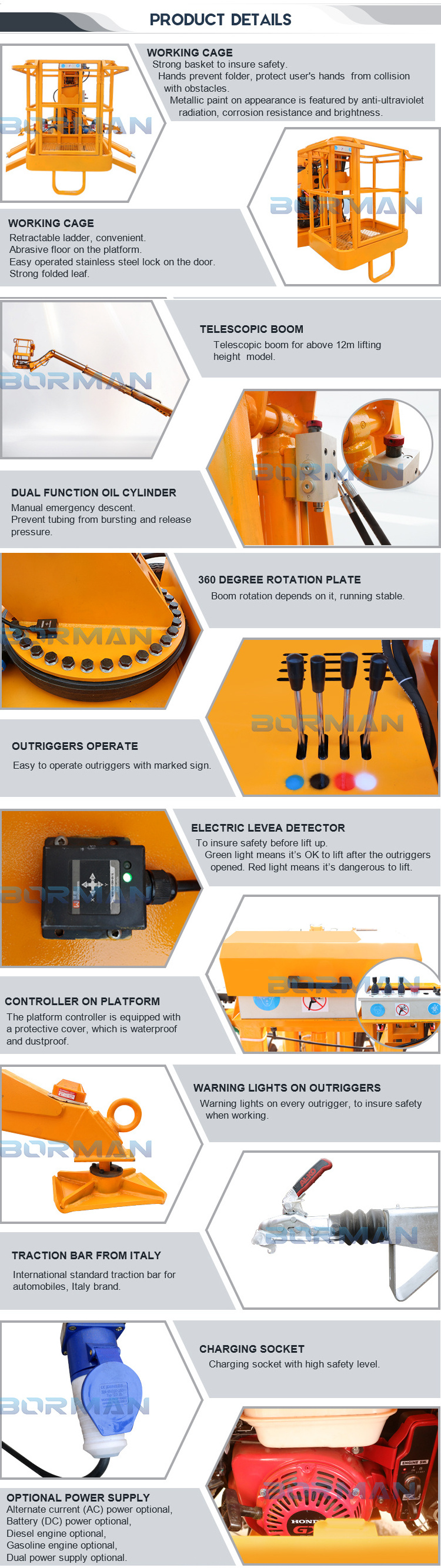 8m 12m 14m 16m 18m 20m Cherry Picker Towable Boom Lift Trailer Mounted