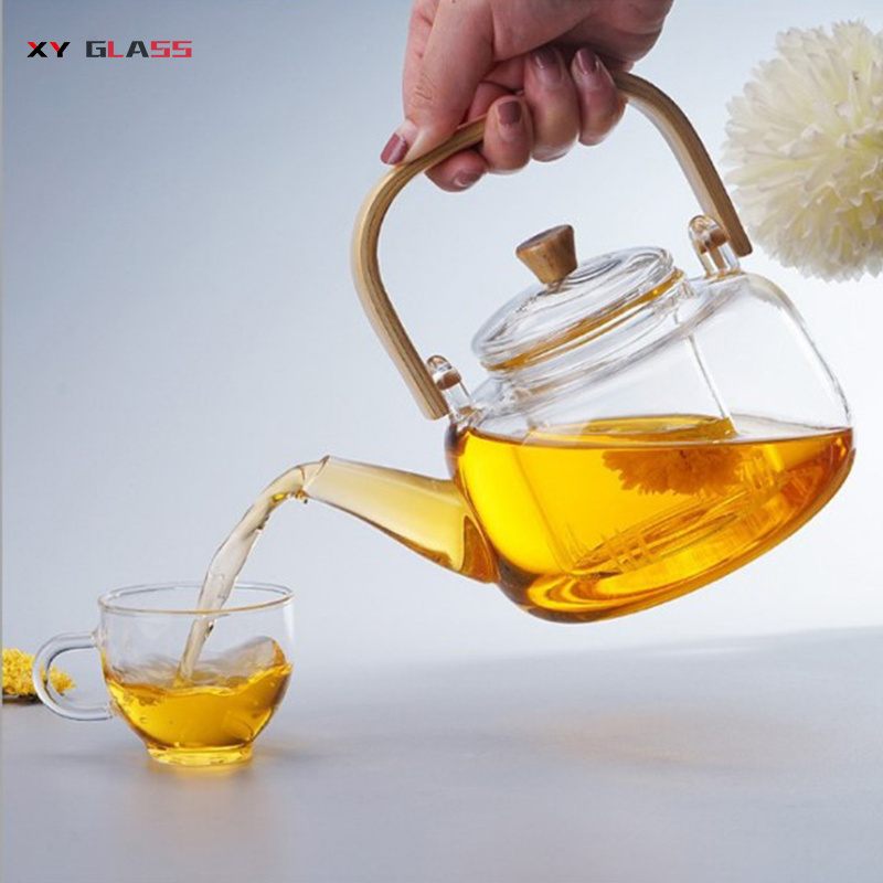 Borosilicate Heat Resistance With Bamboo Handle Glass Loose Leaf Filter Teapot