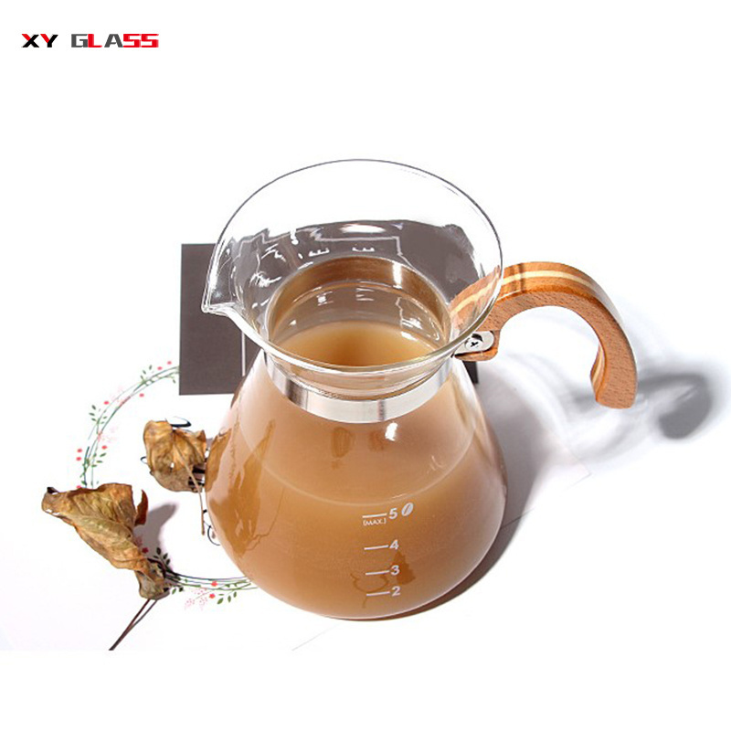 Wooden Handle Heat Resistance Borosilicate Glass Pour Over Coffee Pot