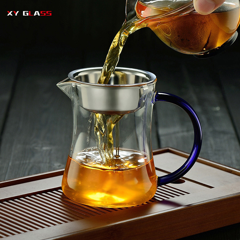 dishwasher safe heat resistant cooking glass with stainless strainer tea maker