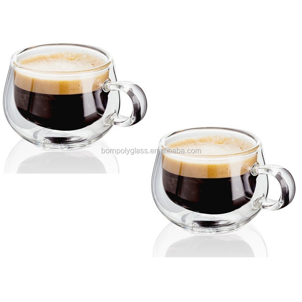 classical mini premium quality personalized printed double wall glass coffee cup