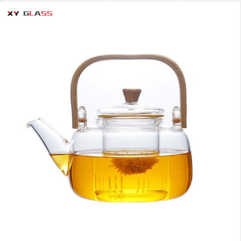 Borosilicate Heat Resistance With Bamboo Handle Glass Loose Leaf Filter Teapot