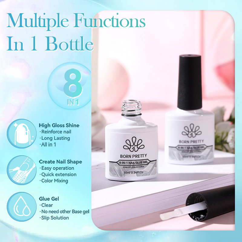 BORN PRETTY Newest 10ml Multifunction 8 IN 1 Brush on Nail Glue Gel for Color Mixing Blooming Extend