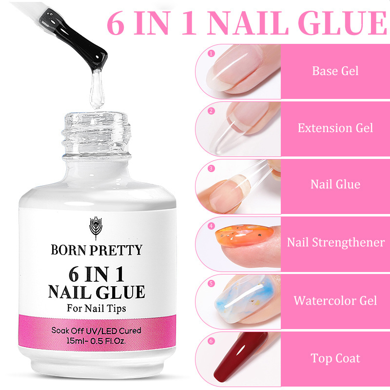 BORN PRETTY 15ml Multifunction 6 IN 1 Nail Polish Glue Gel can be used as Base Top Coat Nail Extension Gel