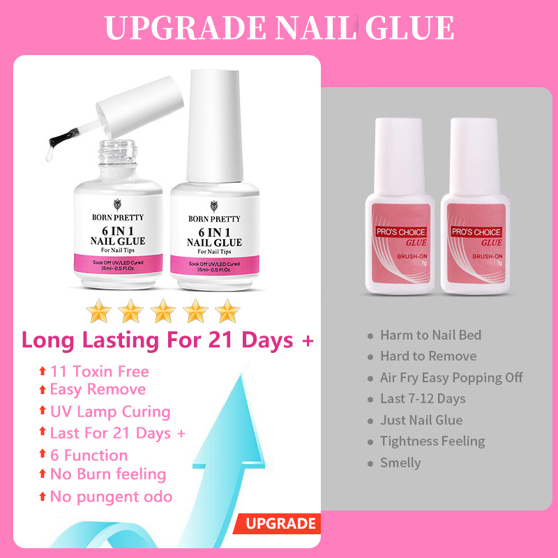 BORN PRETTY 15ml Multifunction 6 IN 1 Nail Polish Glue Gel can be used as Base Top Coat Nail Extension Gel