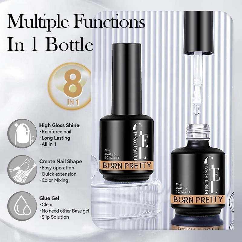 BORN PRETTY 15ml Multifunction 8 IN 1 Nail Polish Glue Gel Creat Your Own Brand for Press on Nails Glue Nail Extension