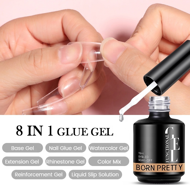 BORN PRETTY 15ml Multifunction 8 IN 1 Nail Polish Glue Gel Creat Your Own Brand for Press on Nails Glue Nail Extension