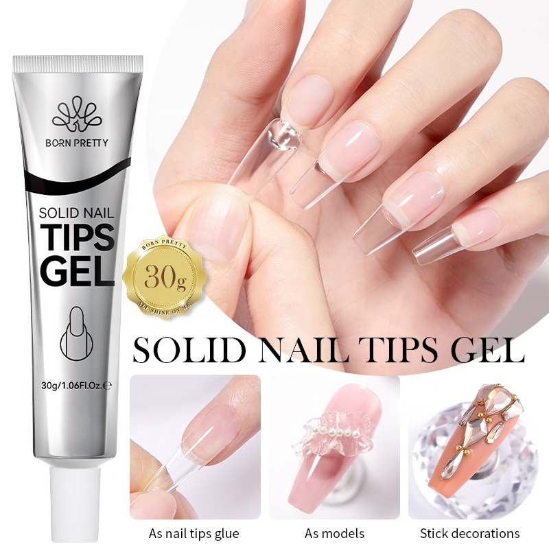 BORN PRETTY New Upgraded Formula 30g Solid Nail Tips Gel Long Lasting Super Strong Adhesive Nail Glue Gel for Press on Nails