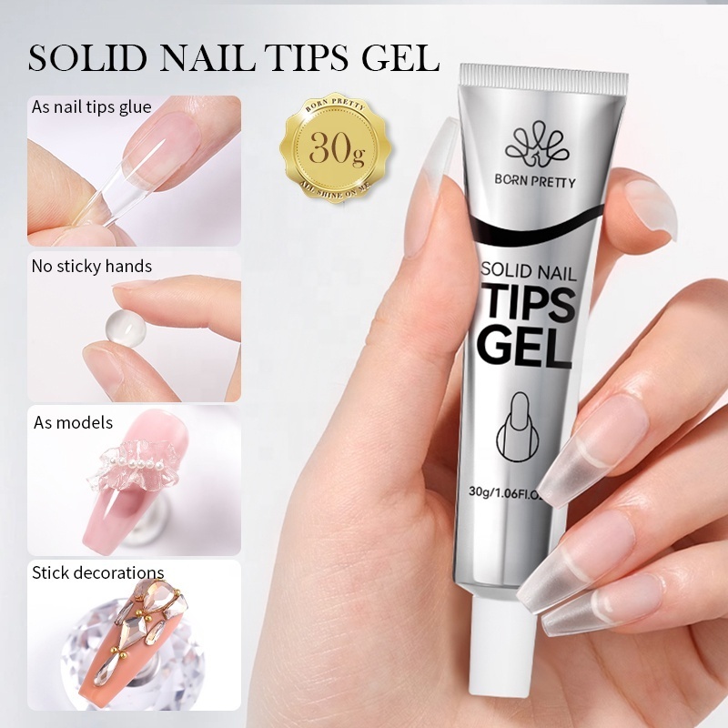 BORN PRETTY Private Label 30g No Sticky Hand Soft Gel Nail Tips UV Nail Polish Glue Gel for False Nails Extension