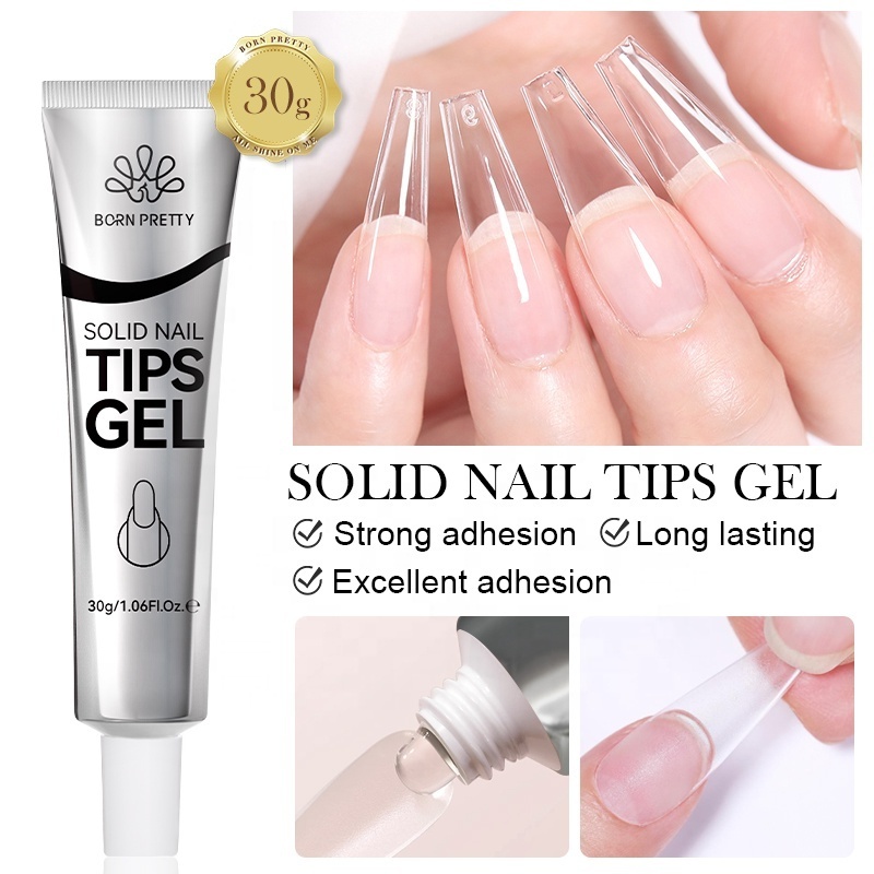 BORN PRETTY Private Label 30g No Sticky Hand Soft Gel Nail Tips UV Nail Polish Glue Gel for False Nails Extension