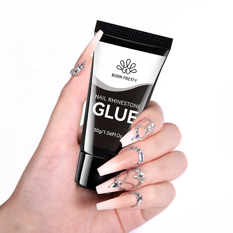 BORN PRETTY 30ml Nail Glue in Tube OEM Custom Private Label Stick Gem Diamond No Wipe Strong Rhinestone Glue Gel on Nail