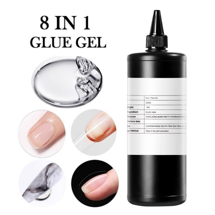 BORN PRETTY 1 KG Nail Polish Glue Material Popular 8 IN 1 HEMA Free Gel Nail Glue in Bulk for Construction Gel Builder Extension