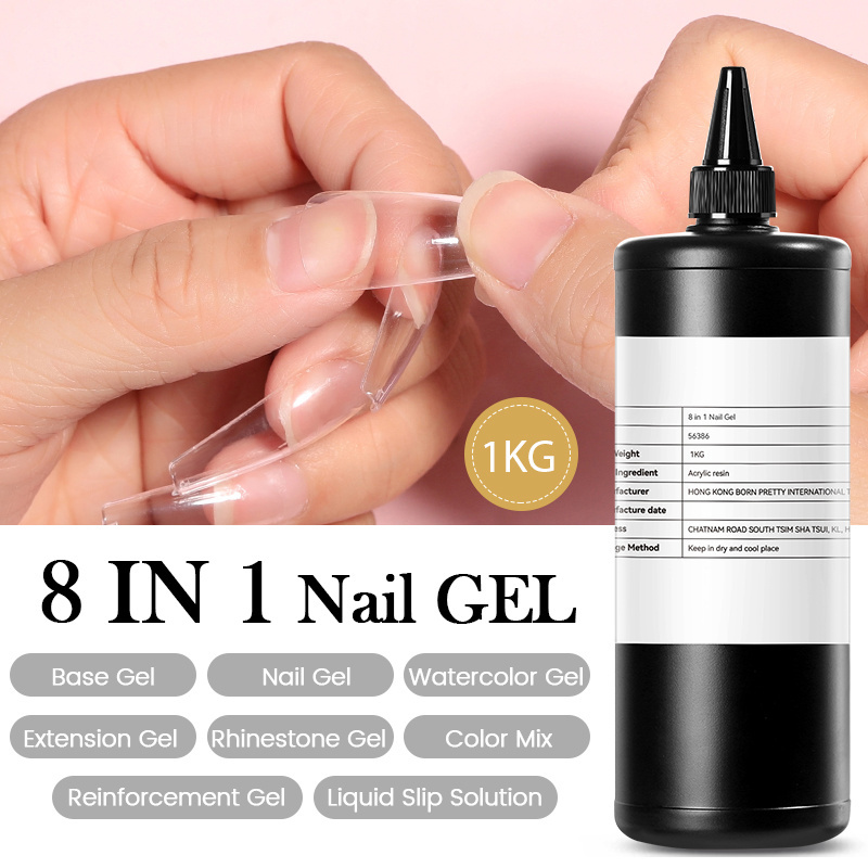 BORN PRETTY 1 KG Nail Polish Glue Material Popular 8 IN 1 HEMA Free Gel Nail Glue in Bulk for Construction Gel Builder Extension