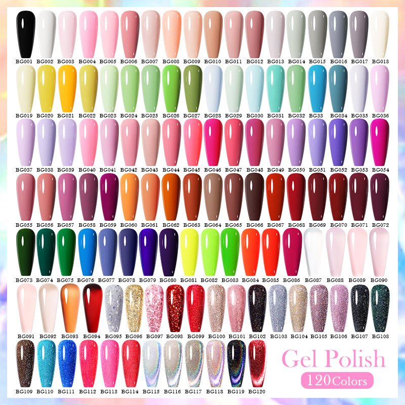 BORN PRETTY 120 Popular Colors Hema Free Pure Colour UV Gel Nail Polish Supplies 15ml Glass Bottle Gel Polish Private Label OEM