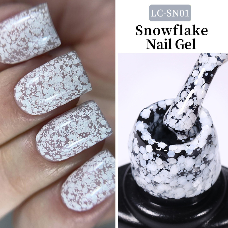 LILYCUTE Free Design Snowflake Gel Nail Polish Vernis Semi Permanent Star Shape Snow Sequins Glitter Gel Polish Custom With Logo