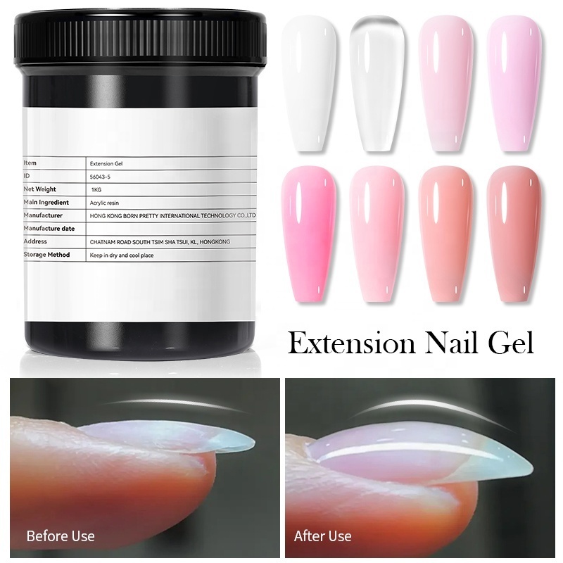 BORN PRETTY 1KG HEMA Free Hard Nail Extention Gel Polish Bulk Clear Jelly Color No Burn Construction Gel Builder 1 KG for Nails