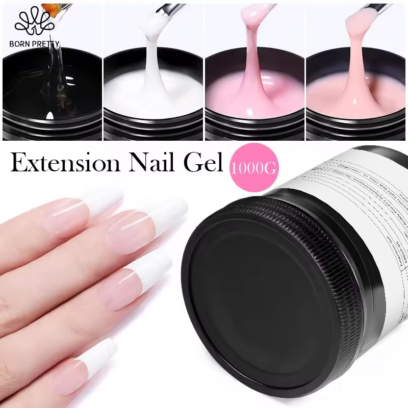 BORN PRETTY 1KG HEMA Free Hard Nail Extention Gel Polish Bulk Clear Jelly Color No Burn Construction Gel Builder 1 KG for Nails