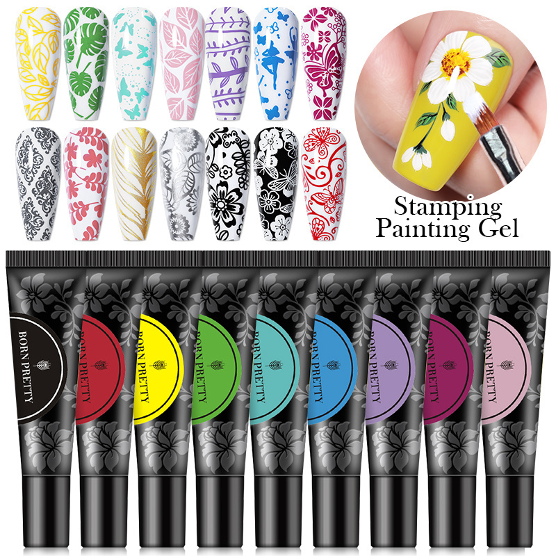 BORN PRETTY High Pigment Printing Colours Stamping Gel Polish OEM Custom Logo No Wipe Crayon Gel Painting Nail Art in Tube