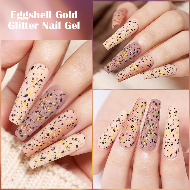 LILYCUTE Nail Supplies Gold Glitter UV Gel Polish Clear Soak Off Eggshell Gel Nail Polish 2022 Quail Egg Black Private Label+oem