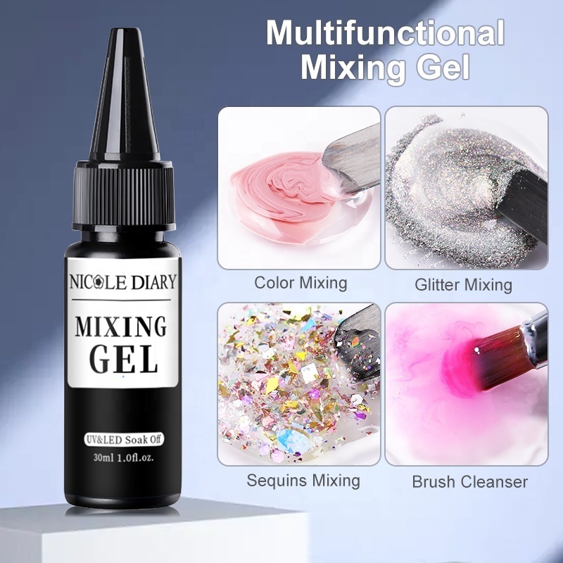 NICOLE DIARY 30ml Clear Nail Mixing Gel Multifunction Soak Off UV LED Sequin Glitter Fusion Gel