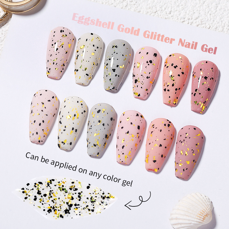 LILYCUTE Nail Supplies Gold Glitter UV Gel Polish Clear Soak Off Eggshell Gel Nail Polish 2022 Quail Egg Black Private Label+oem