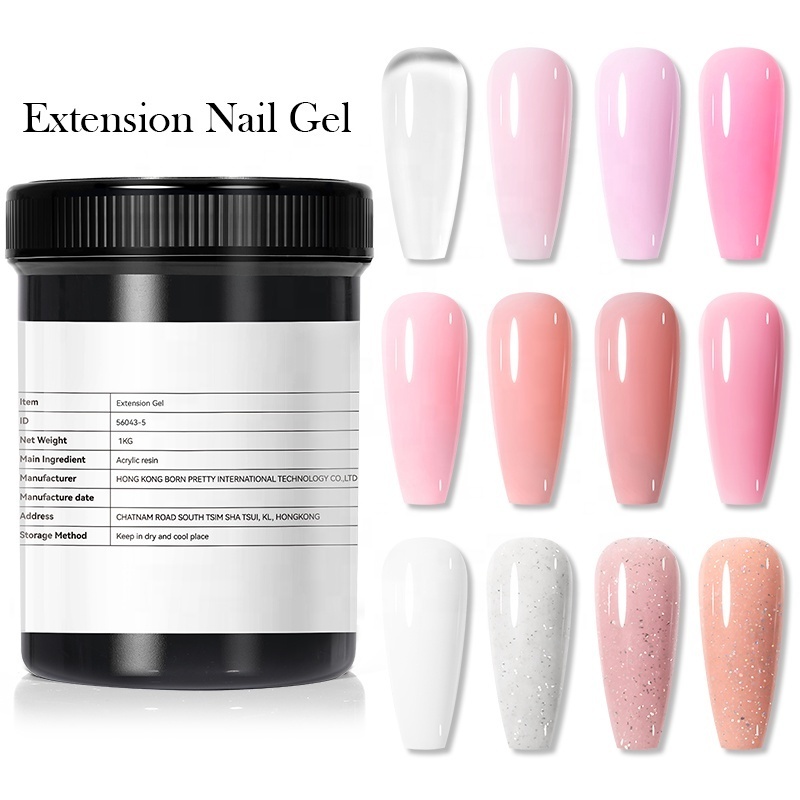 BORN PRETTY 1KG HEMA Free Hard Nail Extention Gel Polish Bulk Clear Jelly Color No Burn Construction Gel Builder 1 KG for Nails