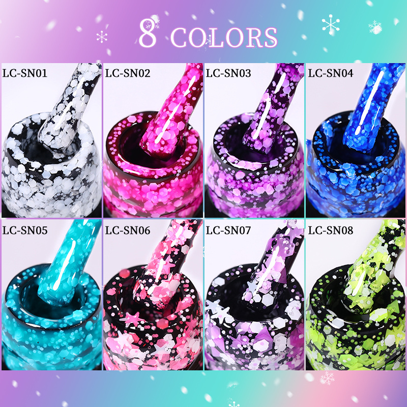 LILYCUTE Free Design Snowflake Gel Nail Polish Vernis Semi Permanent Star Shape Snow Sequins Glitter Gel Polish Custom With Logo