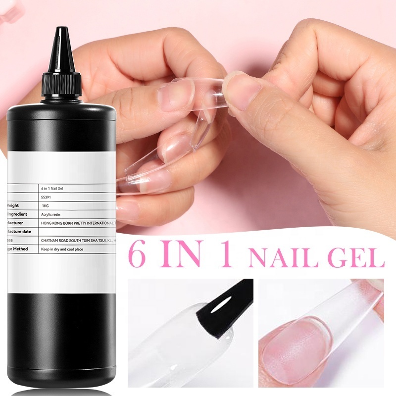 BORN PRETTY 1KG 6 in 1 Multifunction Nail Polish Glue Gel Bulk for Base Top Coat Extension Nail Gel False Nail Tips Gel