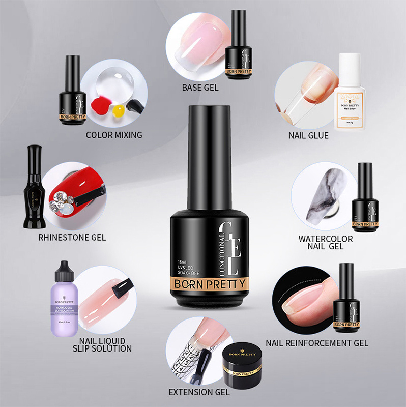 BORN PRETTY 15ml nail glue base gel custom logo private label clear extension tip gel very good nail polish uv gel