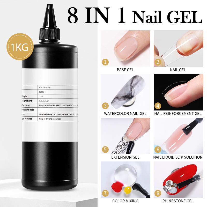 BORN PRETTY 1kg New Arrived Rhinestone Gel Multifunction 6 In 1 Nail Polish Base Gel 8 In 1 Gel Clear Base Coat In Bulk