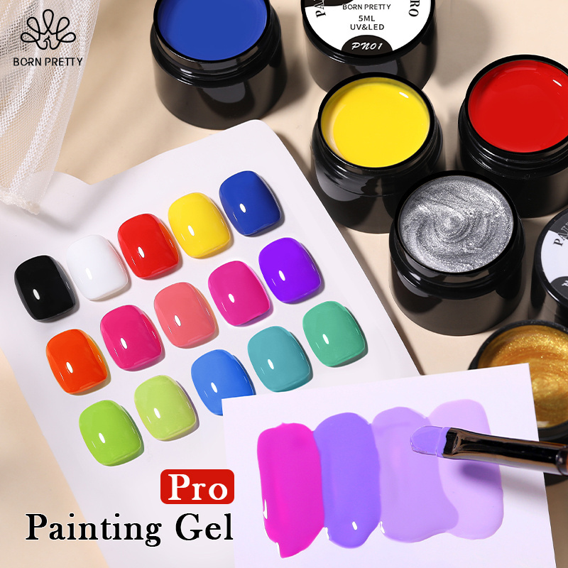 BORN PRETTY Private Label 5ml Uv Gel Paint Nail Art Mixed Color Gel Polish Long Lasting Soak Off Draw Painting Gel