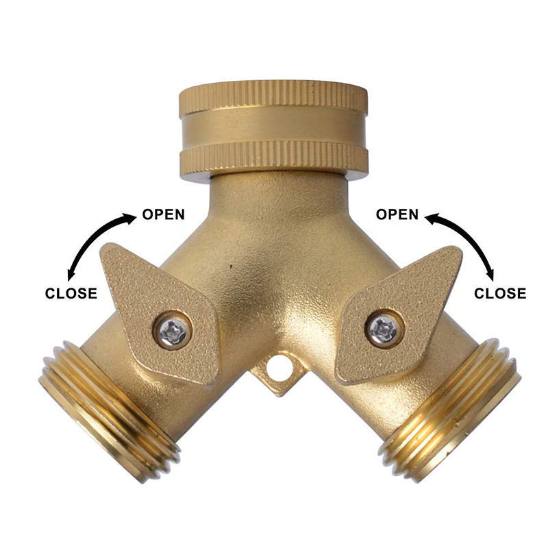 2 Way Brass Shut Off Valve Garden Hose Connector Hose Splitter