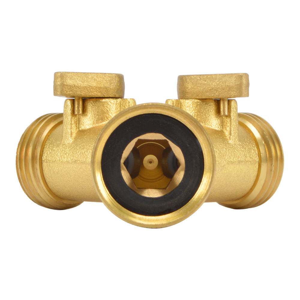 2 Way Garden Hose Connector Brass Shutoff Valve