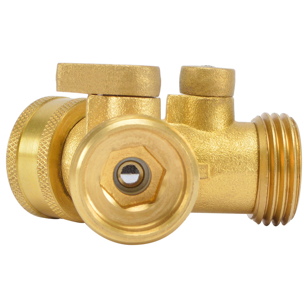 2 Way Garden Hose Connector Brass Shutoff Valve