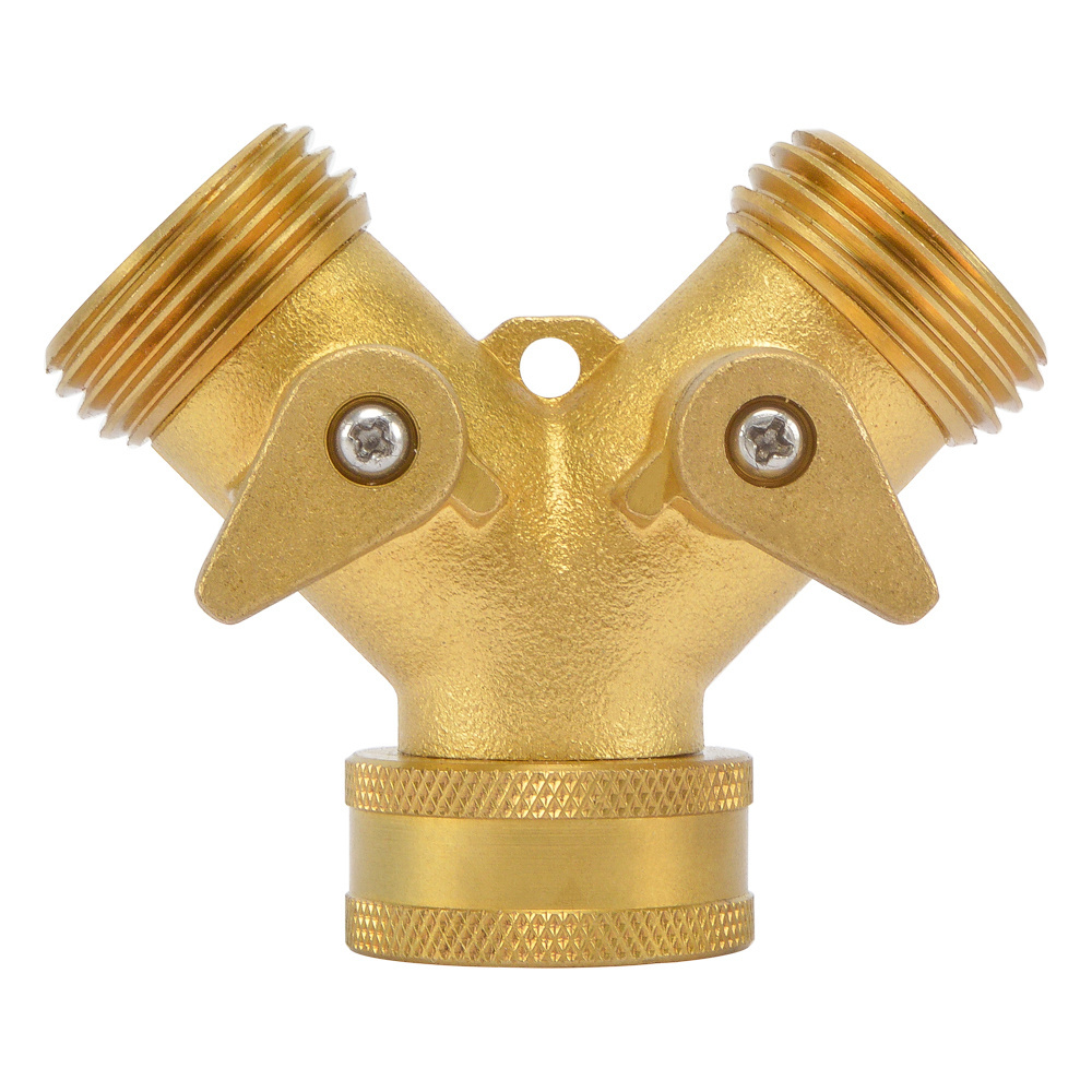 2 Way Garden Hose Connector Brass Shutoff Valve