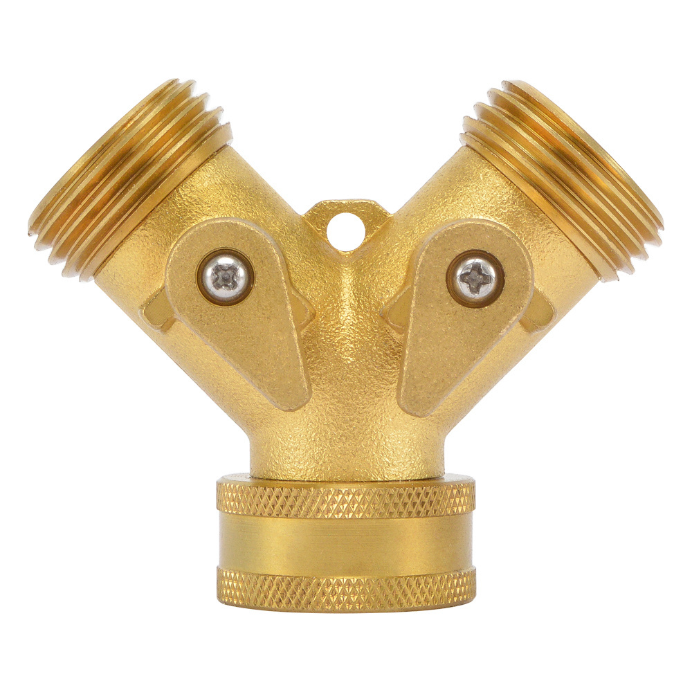 2 Way Garden Hose Connector Brass Shutoff Valve